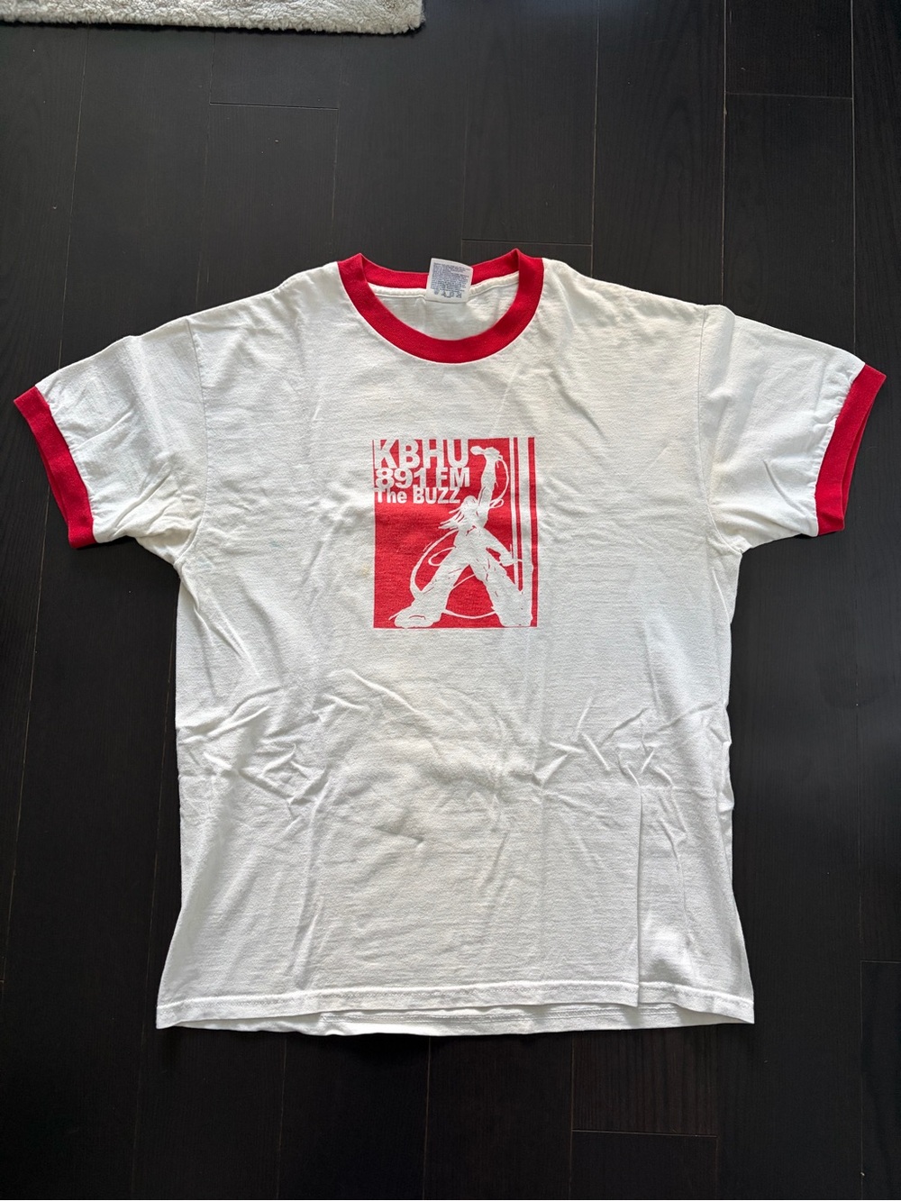 Vintage White and Red Ringer Tee with Graphic Logo
